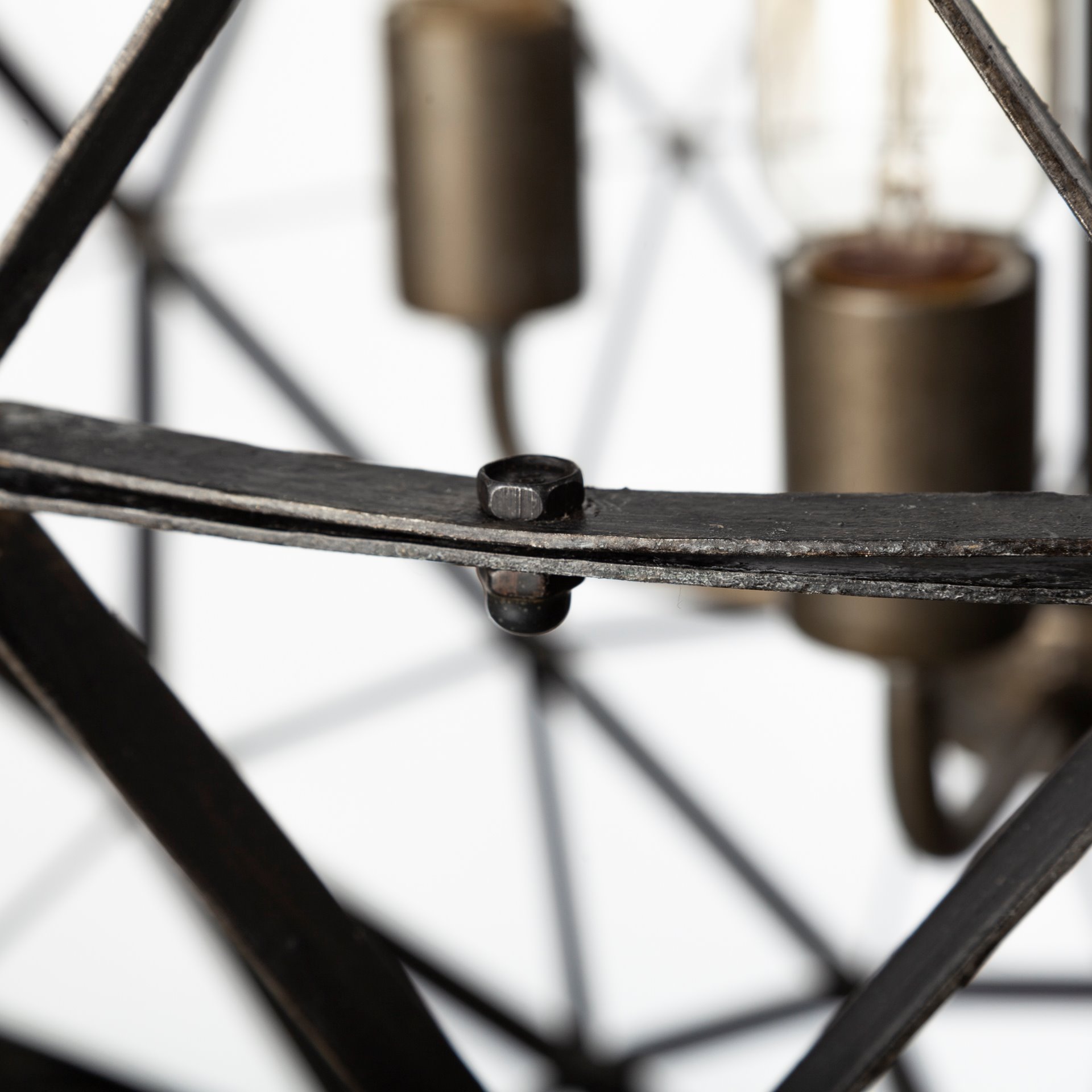 Dyson II (22.5'D) Black Metal Triangular Orb Four Bulb Chandelier, by Mercana, 22.5" length x 22.5" width x 22.5" height View 7