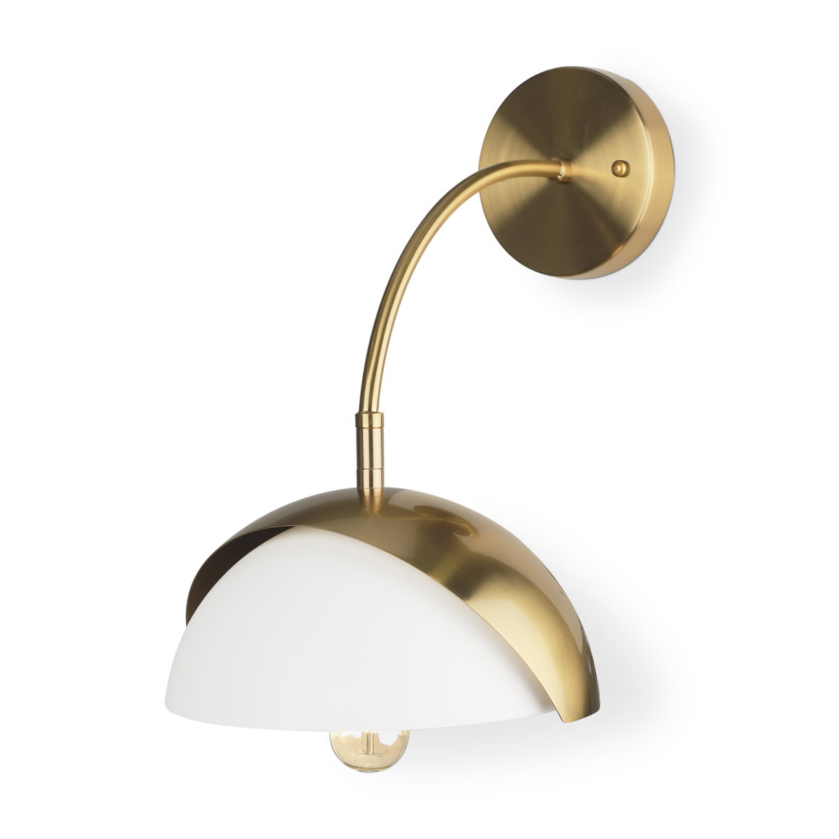 Cybill Brushed Brass with White Metal Shade 1-Light Wall Sconce, by Mercana, 12.99" length x 12.99" width x 13.39" height View 1