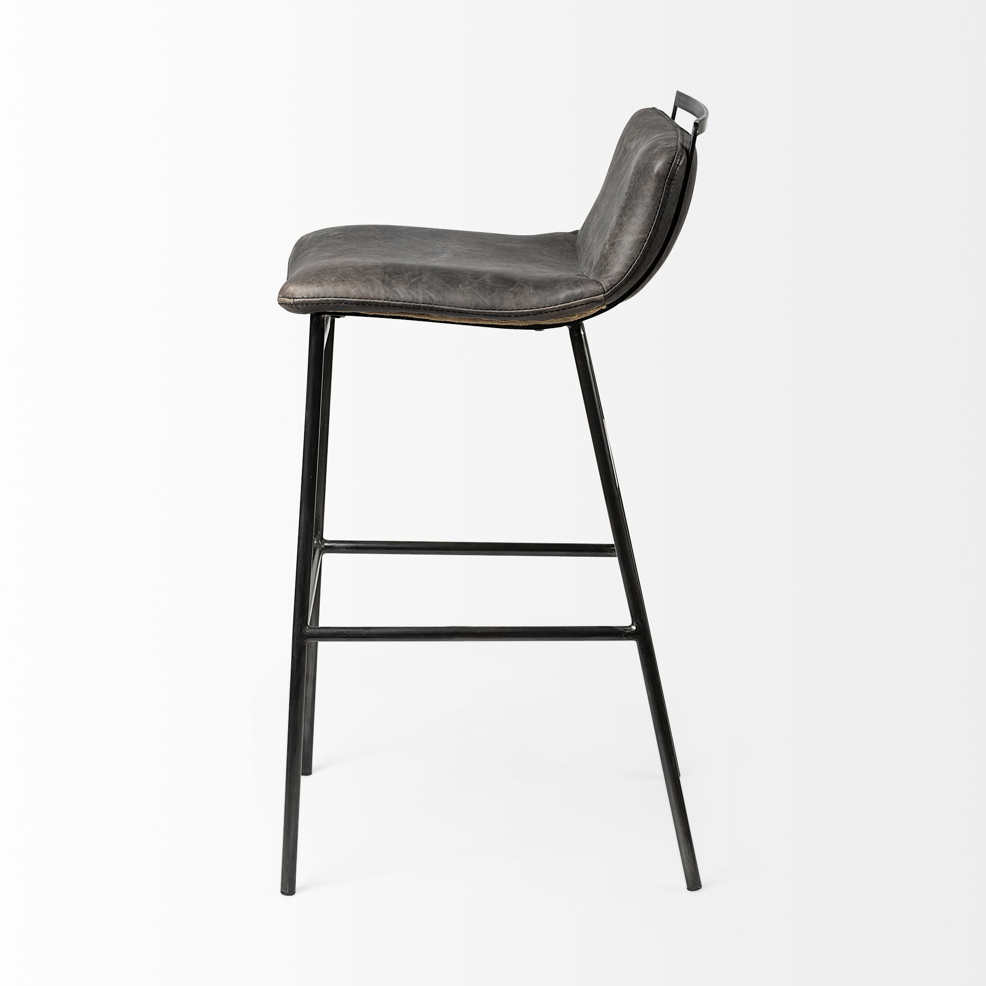 Kavalan 37.5' Total Height Ebony Leather Seat Black Metal Frame Bar Stool large image 