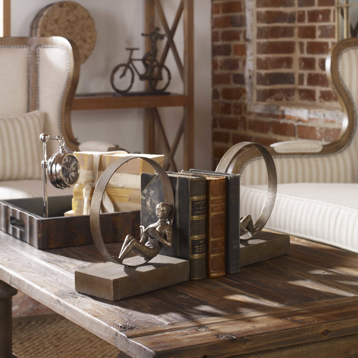 Lounging Reader Antique Bookends Set/2, by Uttermost, 8" width x 9.75" height x 4" depth View 3