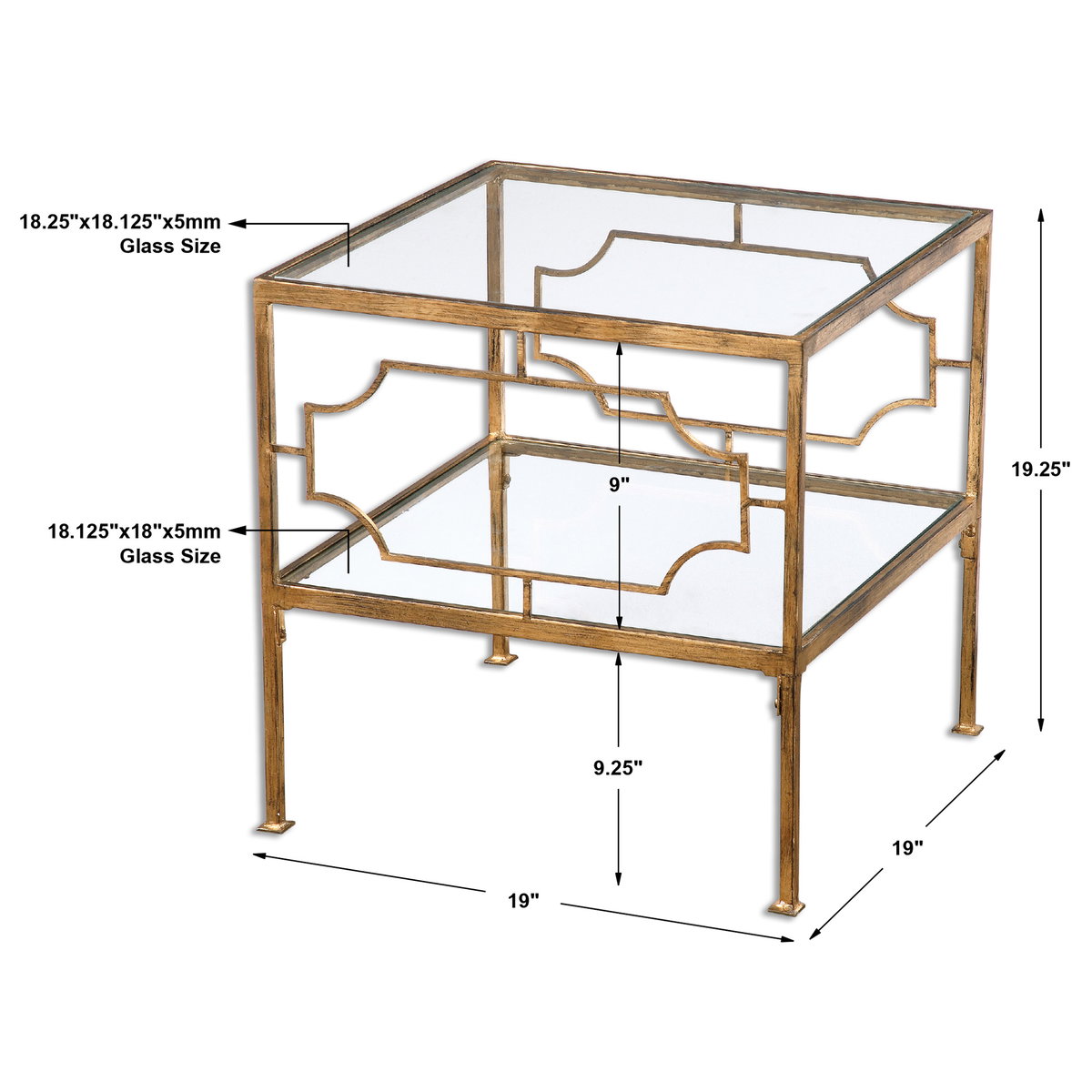 Genell Gold Cube Table, Side & End Table by Uttermost, 19" width x 19.25" height x 19" depth View 3