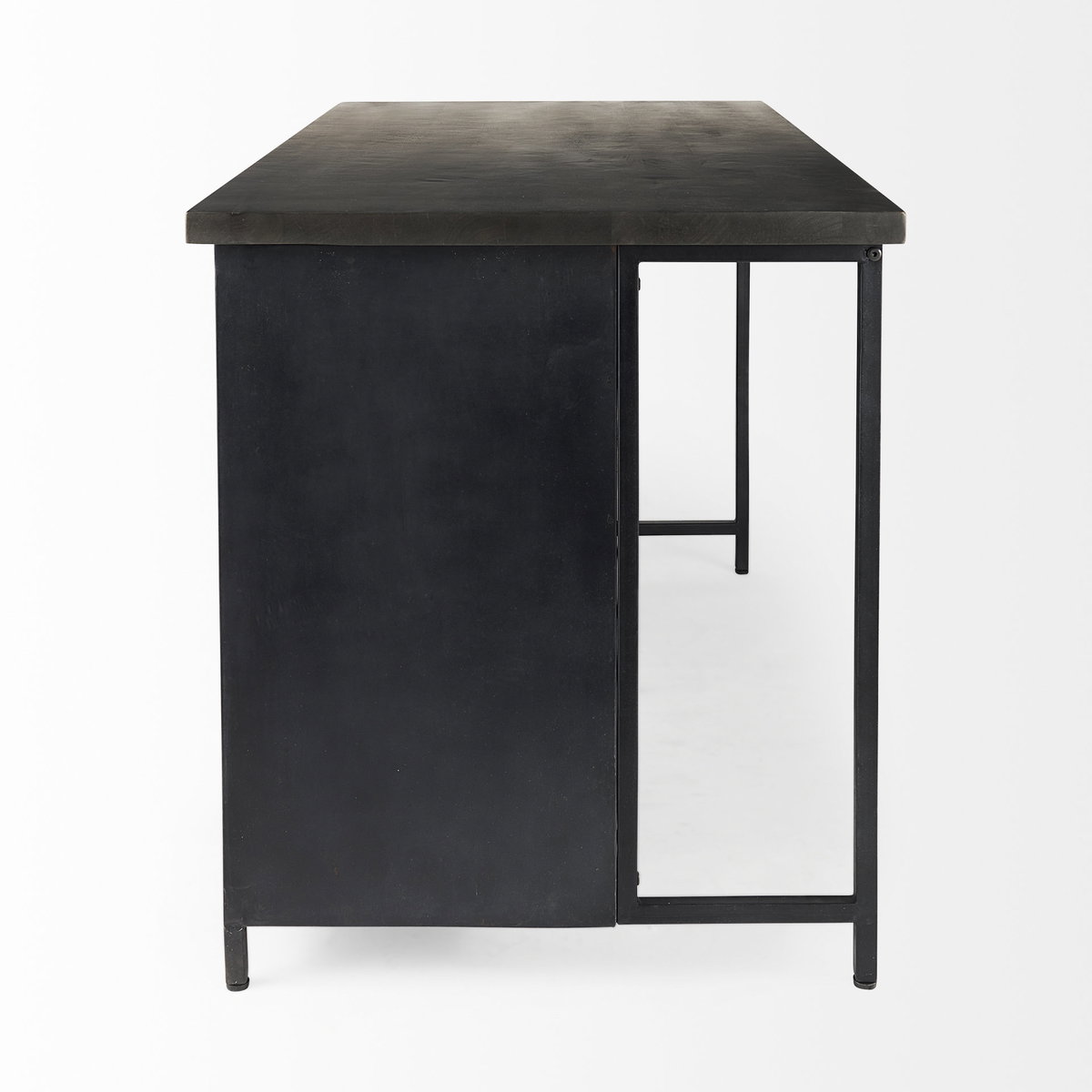 Dimitra  Dark Iron with Glass Doors Kitchen Island, by Mercana, 62" length x 32" width x 36" height View 6