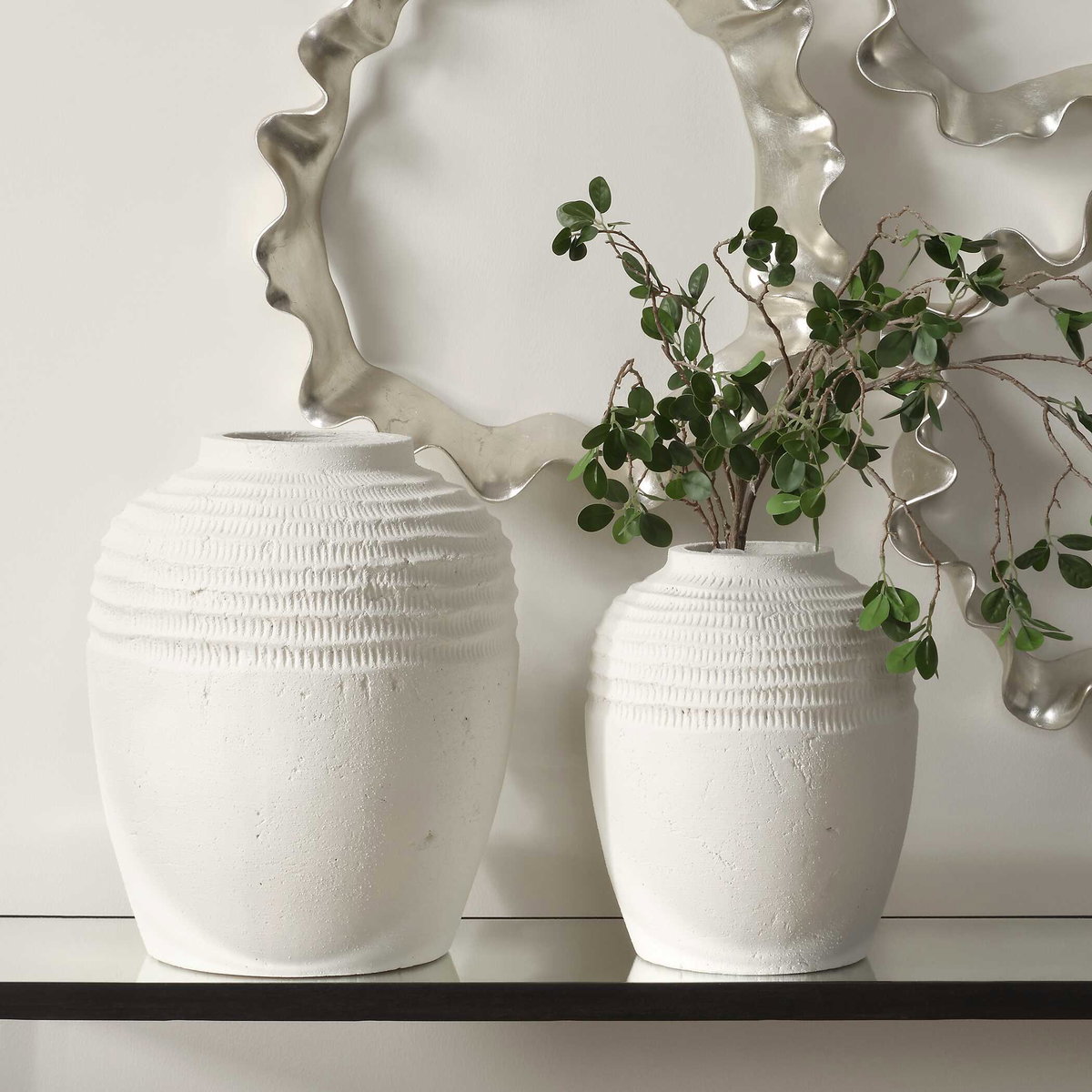 Luna Ridge White Ceramic Vases Set/2, by Uttermost, 11.75" width x 14.25" height x 11.75" depth View 4