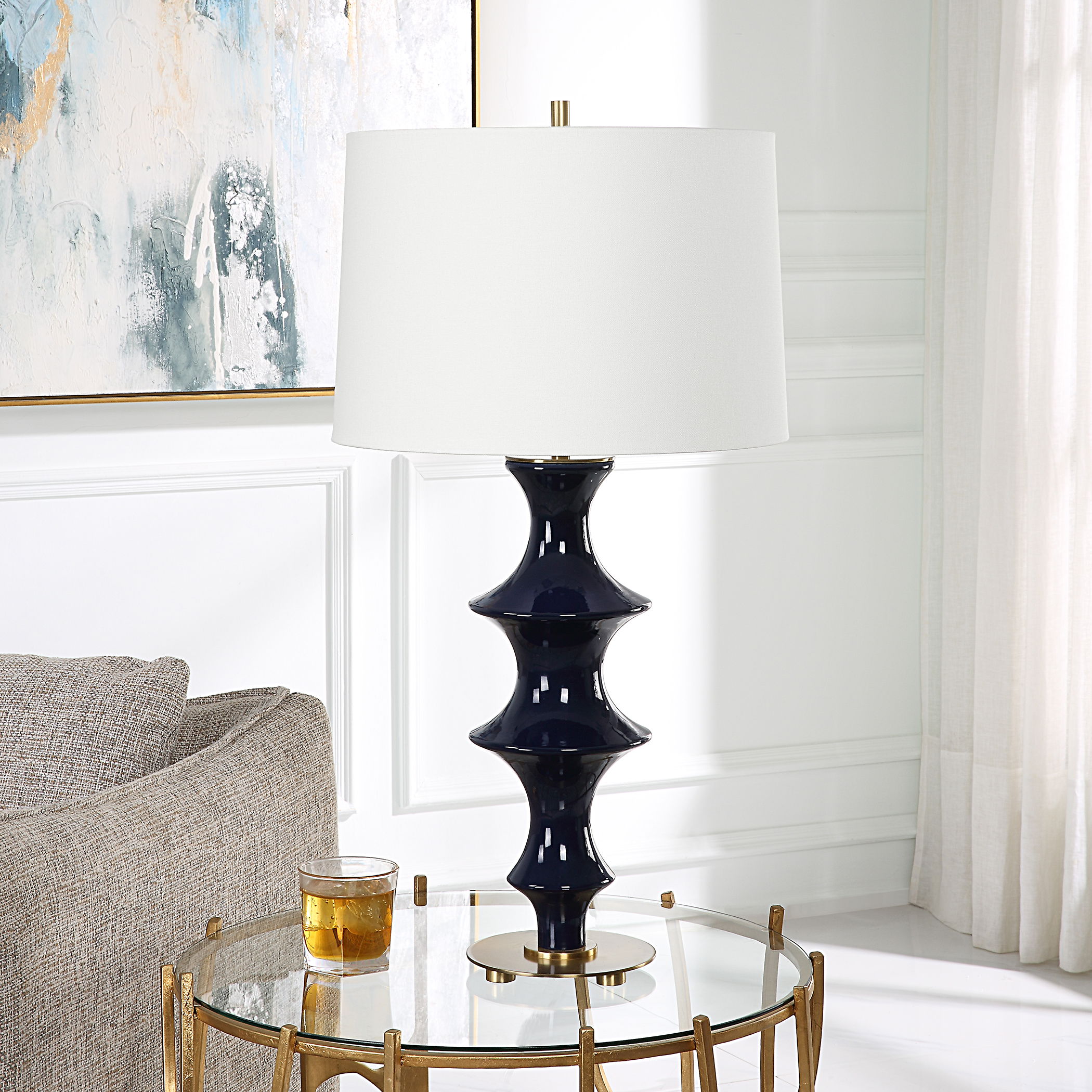 Coil Sculpted Blue Table Lamp large image 