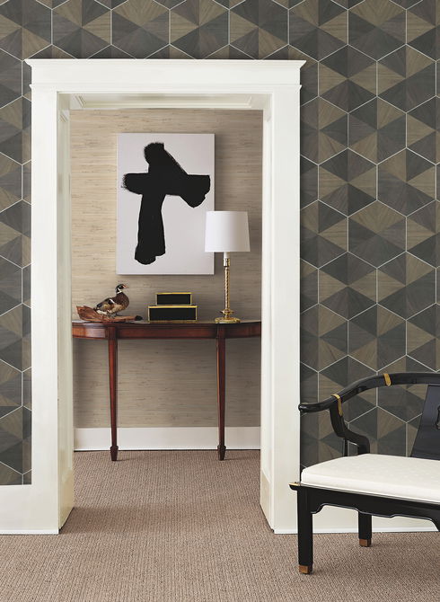 Hexagram Wood Veneer Smoke Wallpaper