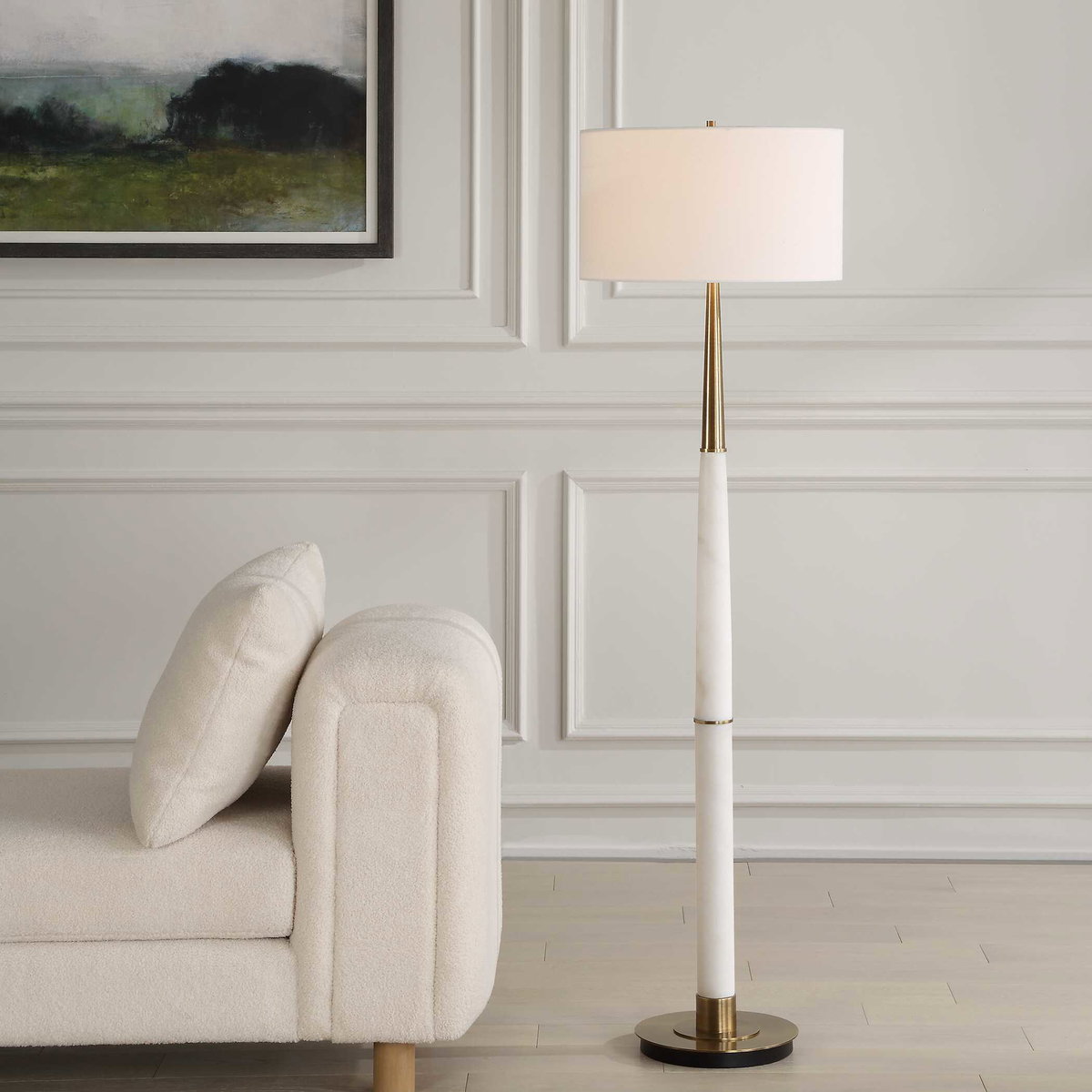 Faro White Marble Floor Lamp, by Uttermost, 1'5" width x 5'1" height x 1'5" depth View 2