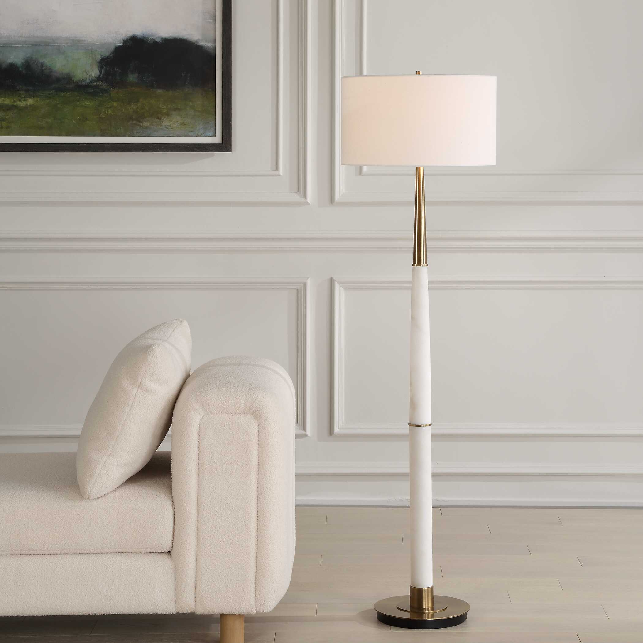 Faro White Marble Floor Lamp, by Uttermost, 17" width x 61" height x 17" depth View 2