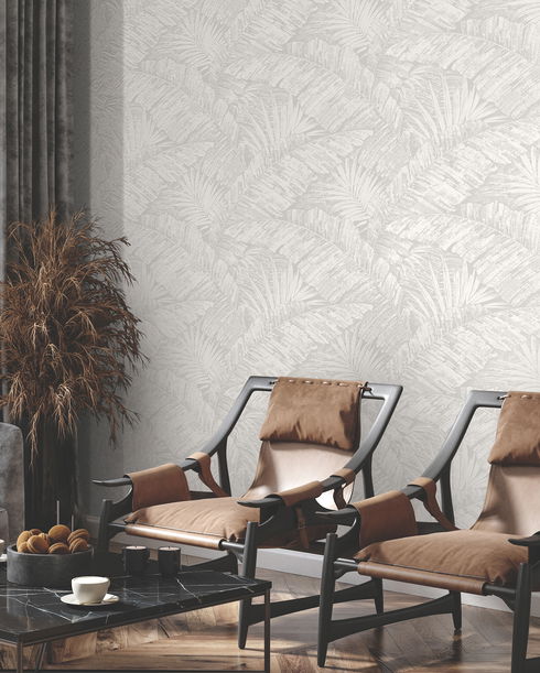Palm Cove Toile White & Grey Wallpaper