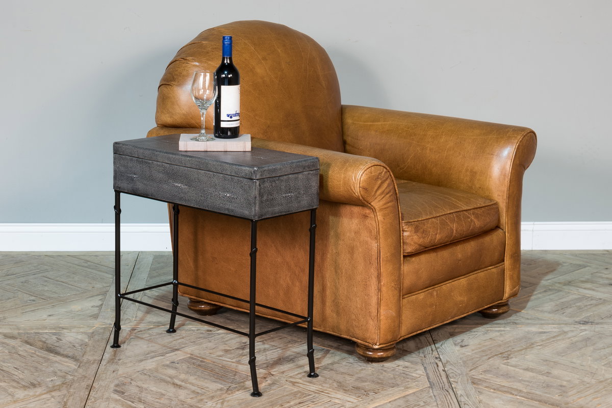 Grey Leather Shagreen Box On Stand, by Sarreid, 10" length x 2' width x 2'1" height View 13