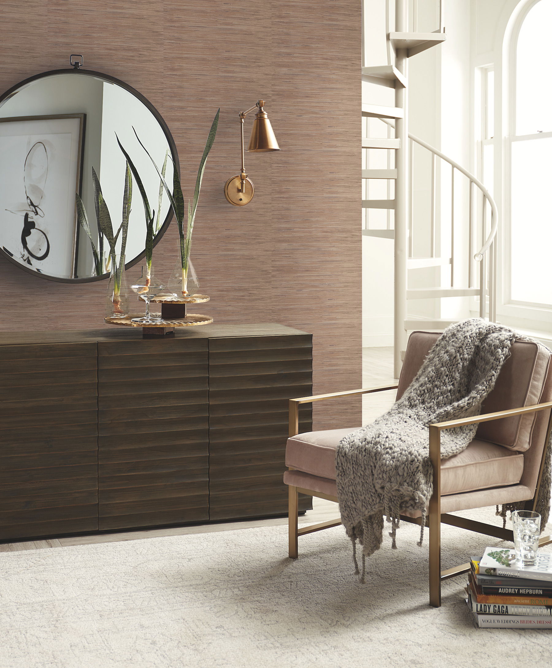 Lustrous Grasscloth Brown Wallpaper large image 
