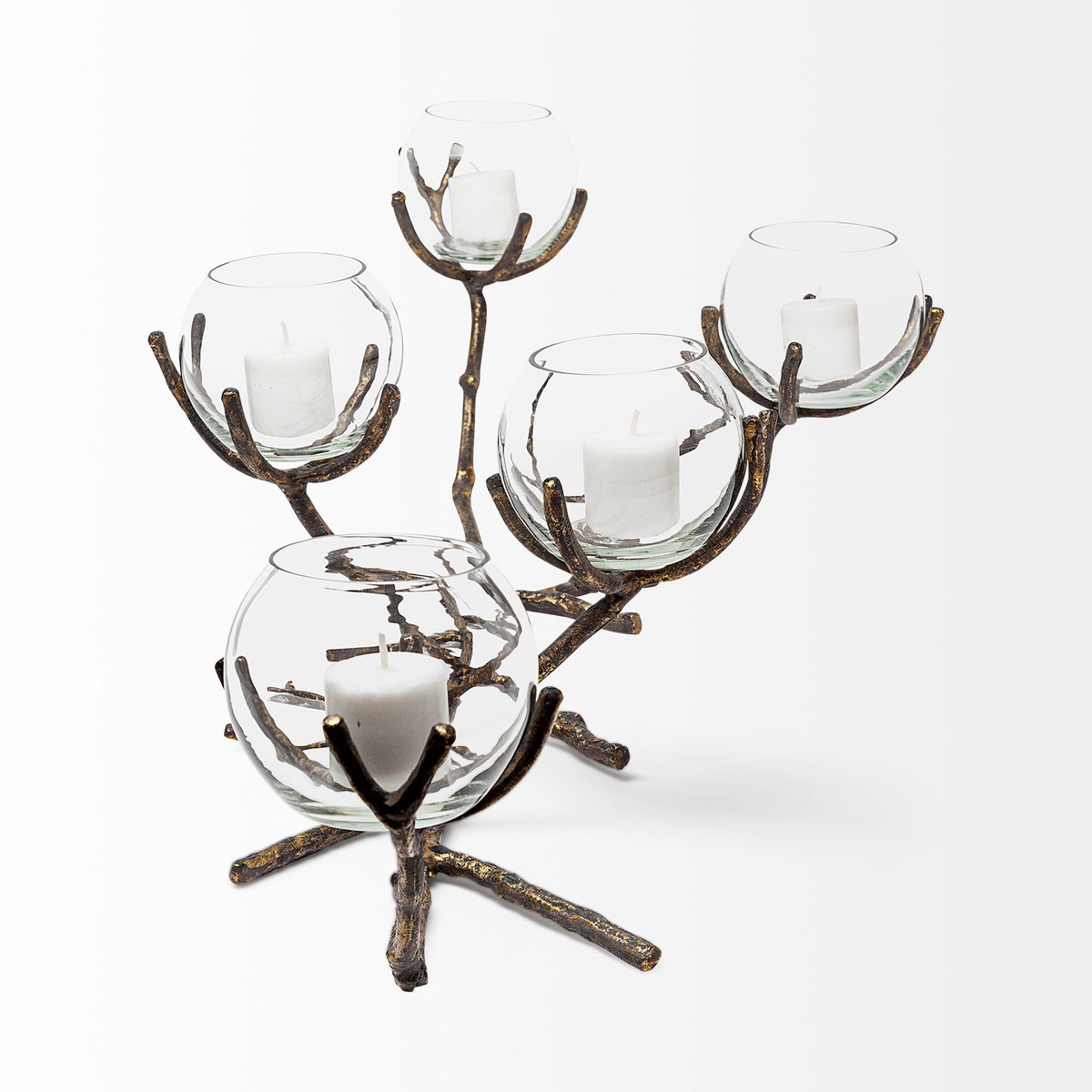 Vine II Distressed Gold Metal Creeper Five Candle Table Candle Holder, Candles & Candle Holder by Mercana, 30" length x 12" width x 9" height View 3