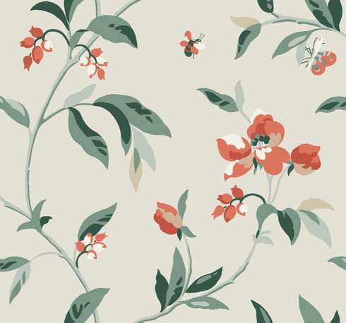 Springtime Beige & Orange Wallpaper