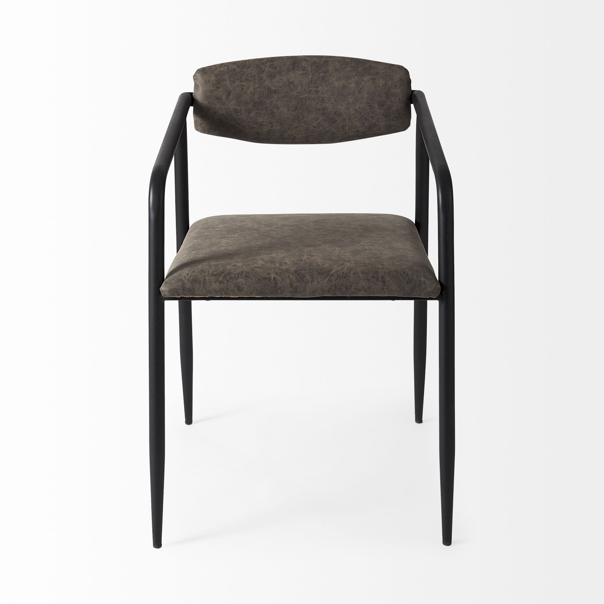 Langston Brown Faux-Leather Seat Black Iron Frame Dining Chair large image 