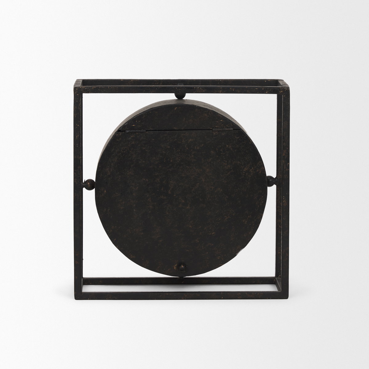 Raisa Black with Gold Antiquing Metal Table Clock, by Mercana, 3.05" length x 1.28" width x 3.05" height View 6