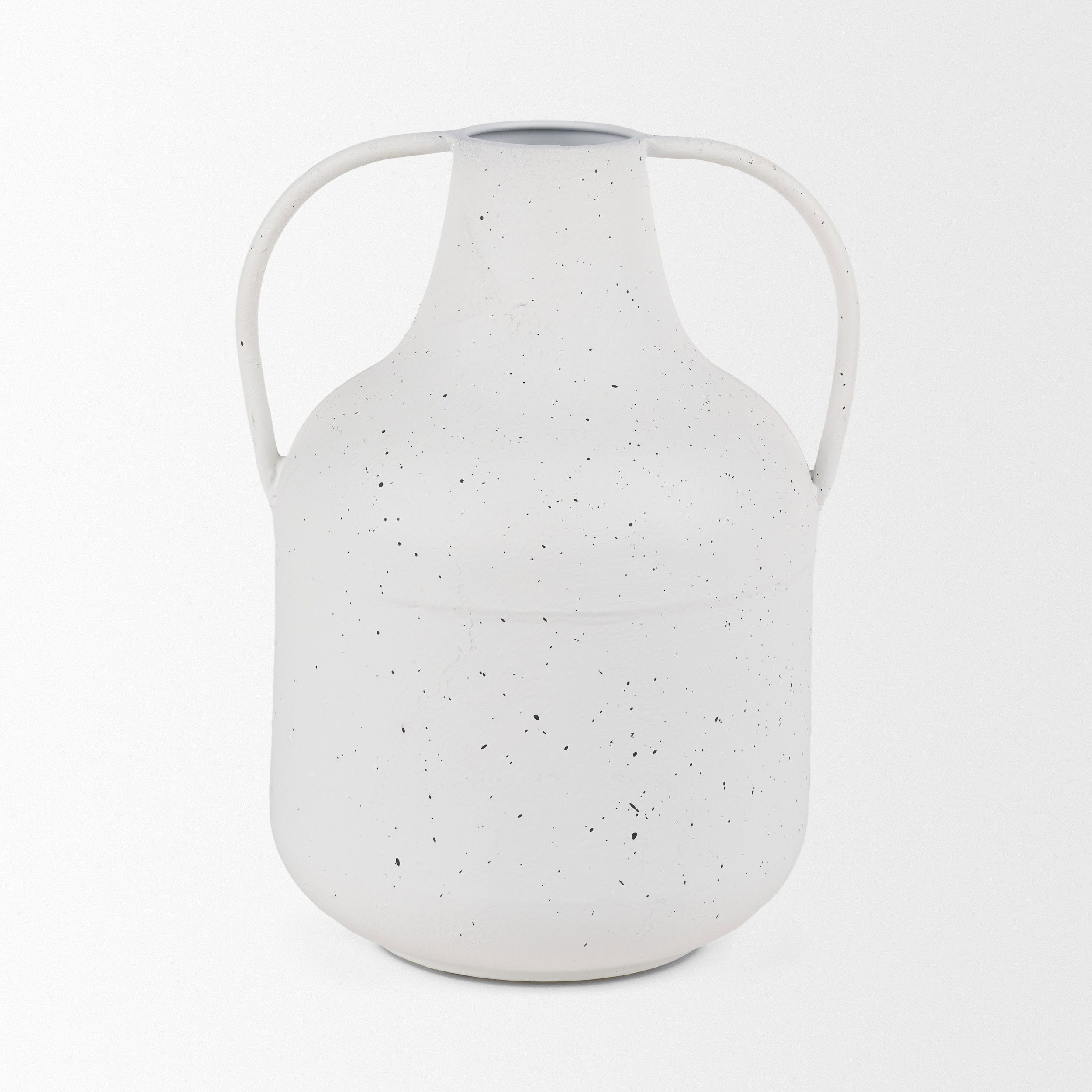 Treva Tall White with Black Speckles Metal Vase, by Mercana, 9.06" length x 7.87" width x 12.2" height View 5