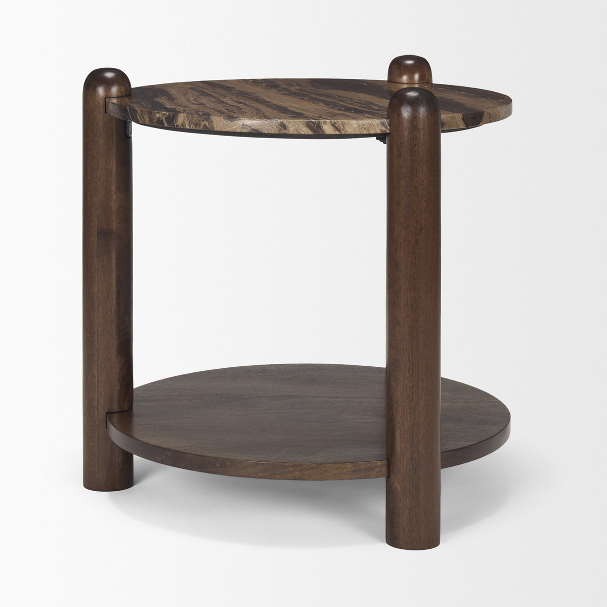 Jovia Brown Mango Wood with Cappuccino Marble Round Side Table, Side & End Table by Mercana, 24" length x 24" width x 26" height View 7