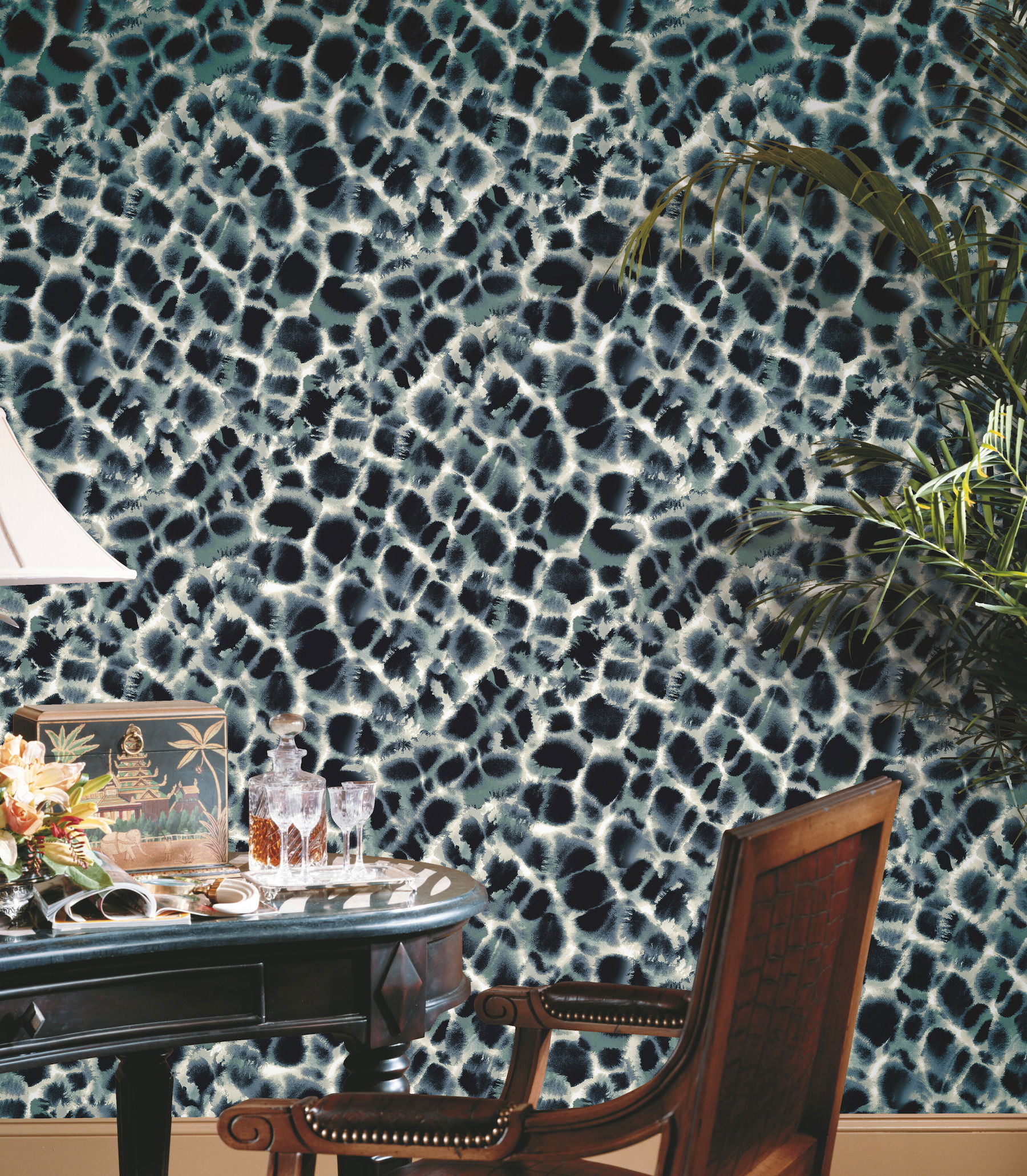 Leopard Rosettes Blue Wallpaper large image 