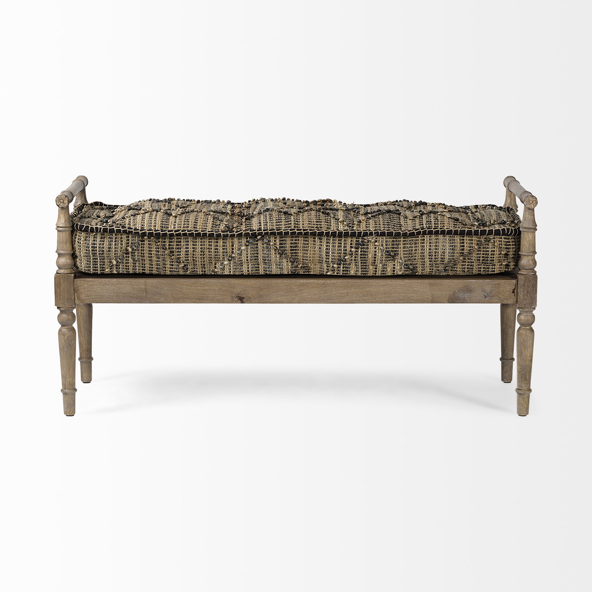Fullerton II 57L x 21W Jute Patterned Top with Brown Wood Base Accent Bench, Benche by Mercana, 57" length x 20.5" width x 27" height View 2