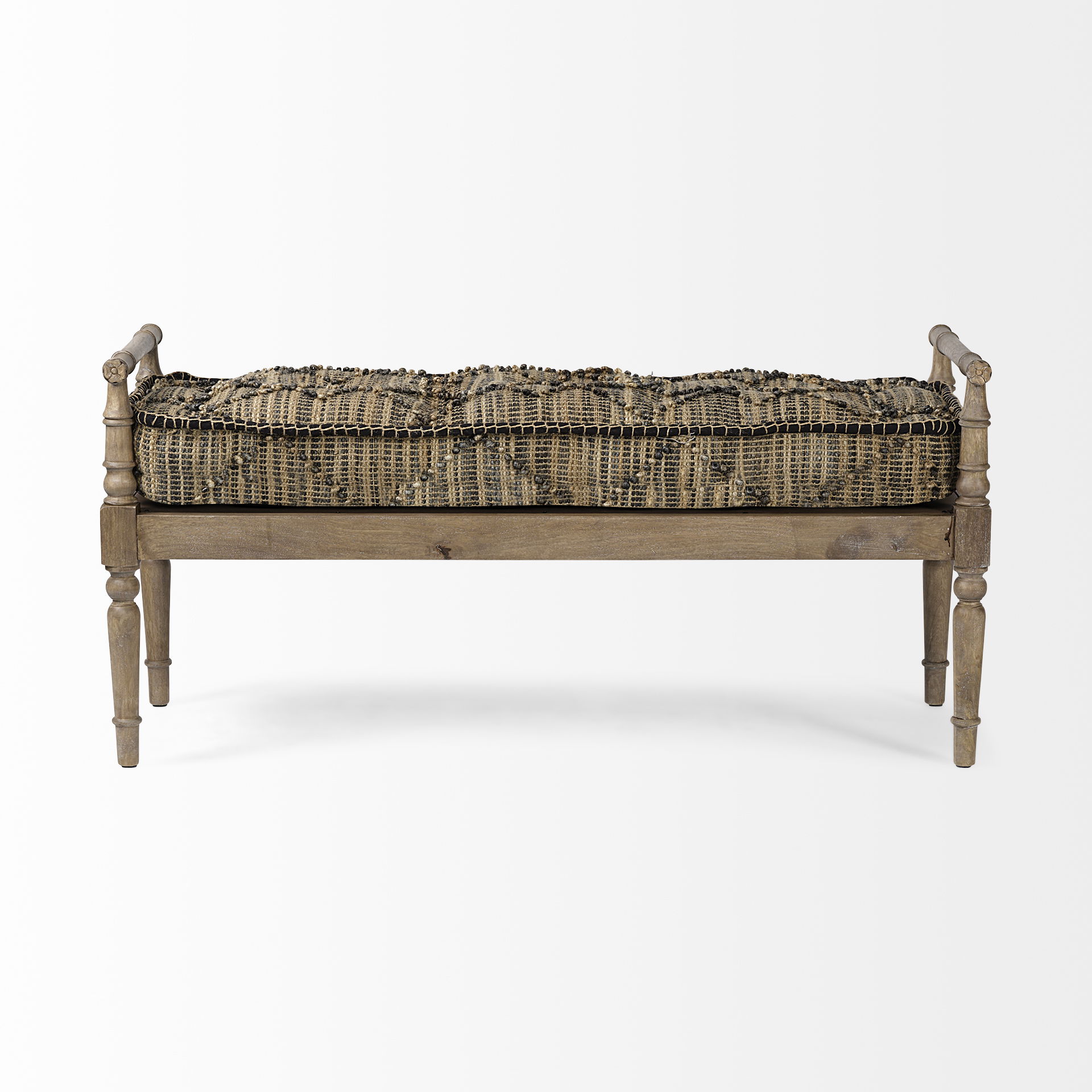 Fullerton II 57L x 21W Jute Patterned Top with Brown Wood Base Accent Bench large image 