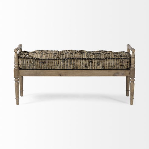 Fullerton II 57L x 21W Jute Patterned Top with Brown Wood Base Accent Bench