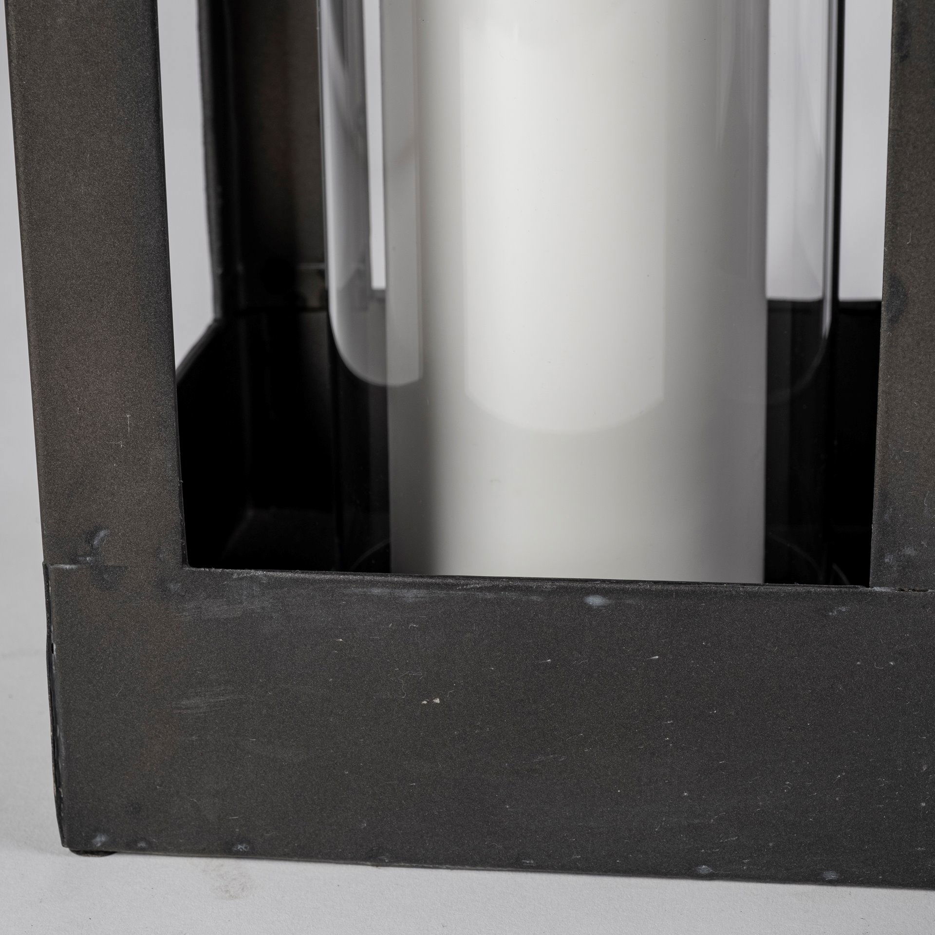 Ina Short Charcoal Metal Candle Holder Lantern, Lighting by Mercana, 6.69" length x 6.69" width x 29.53" height View 9