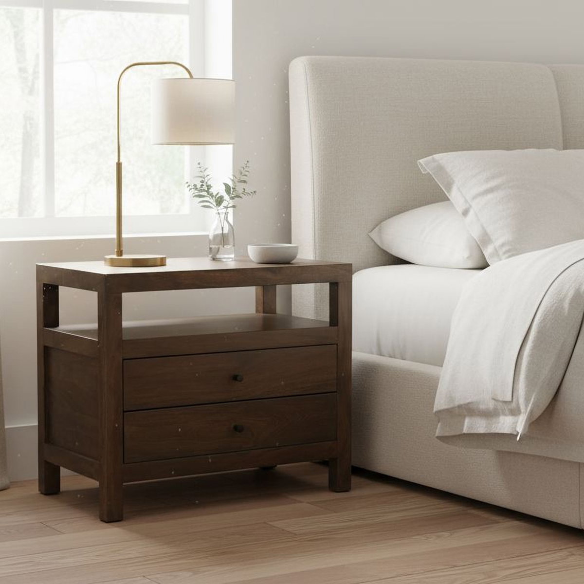 Windsor Nightstand Dark Brown, by Moe's Home, 31" width x 26" height x 18" depth View 9