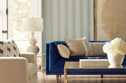 Blue & Pearl Stately Stripe Wallpaper