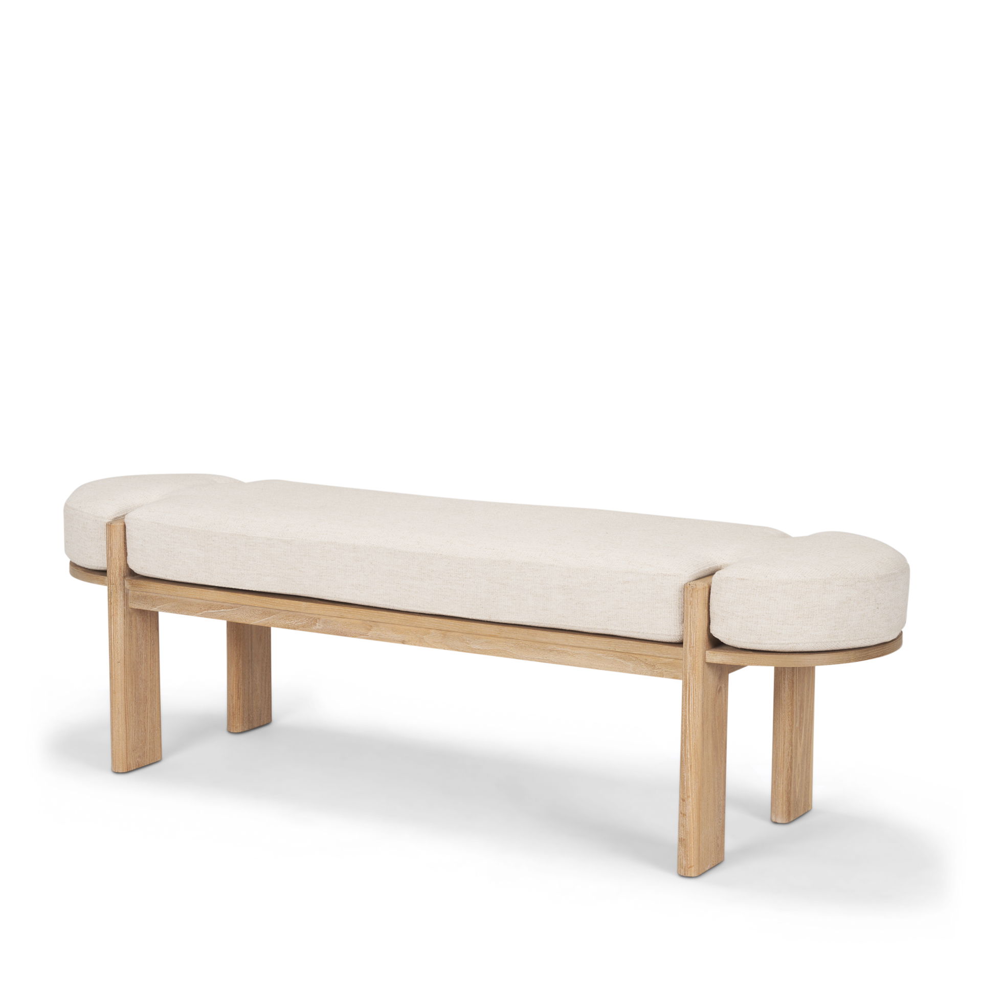 Sohan Light Brown Elm Wood with Oatmeal Fabric Bench large image 