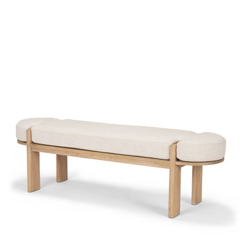 Sohan Light Brown Elm Wood with Oatmeal Fabric Bench