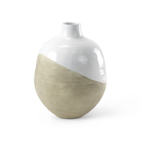 Amos  White and Dark Beige Color Blocked Ceramic Floor Vase