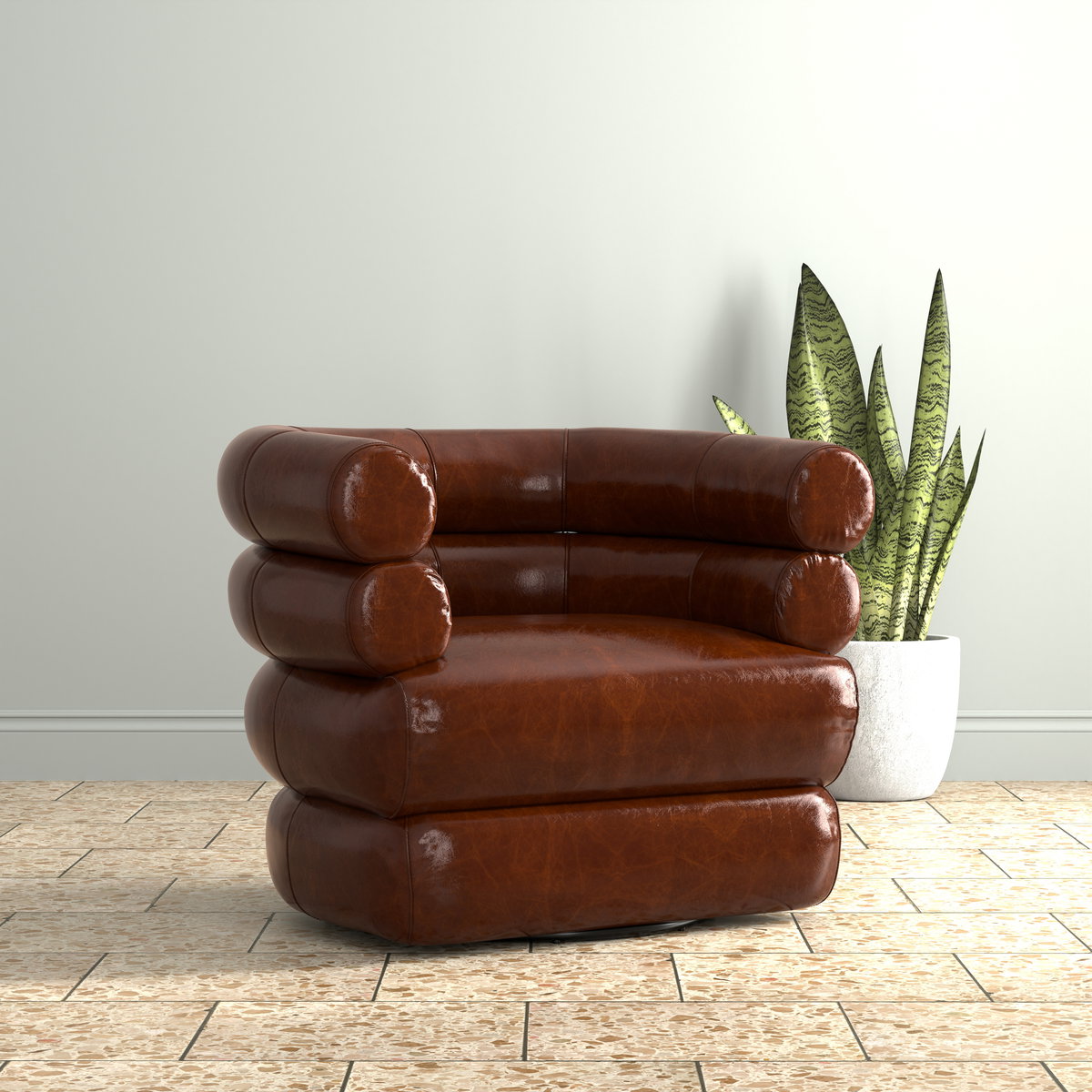 Rondo Leather Swivel Chair,Brown, Seating by Sarreid, 38" length x 31" width x 30" height View 13
