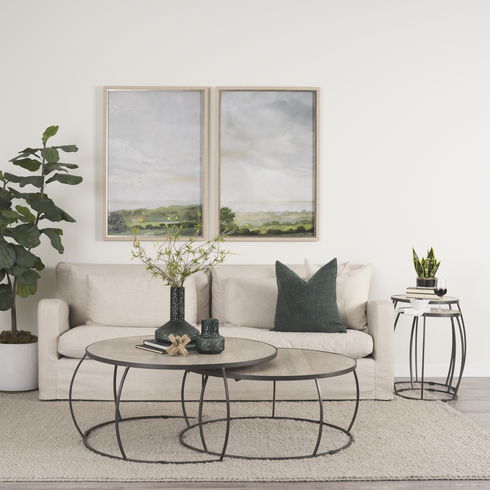 Clapp Round Light Brown with White Wash Wood and Silver Metal Nesting Accent Tables (Set of 2)