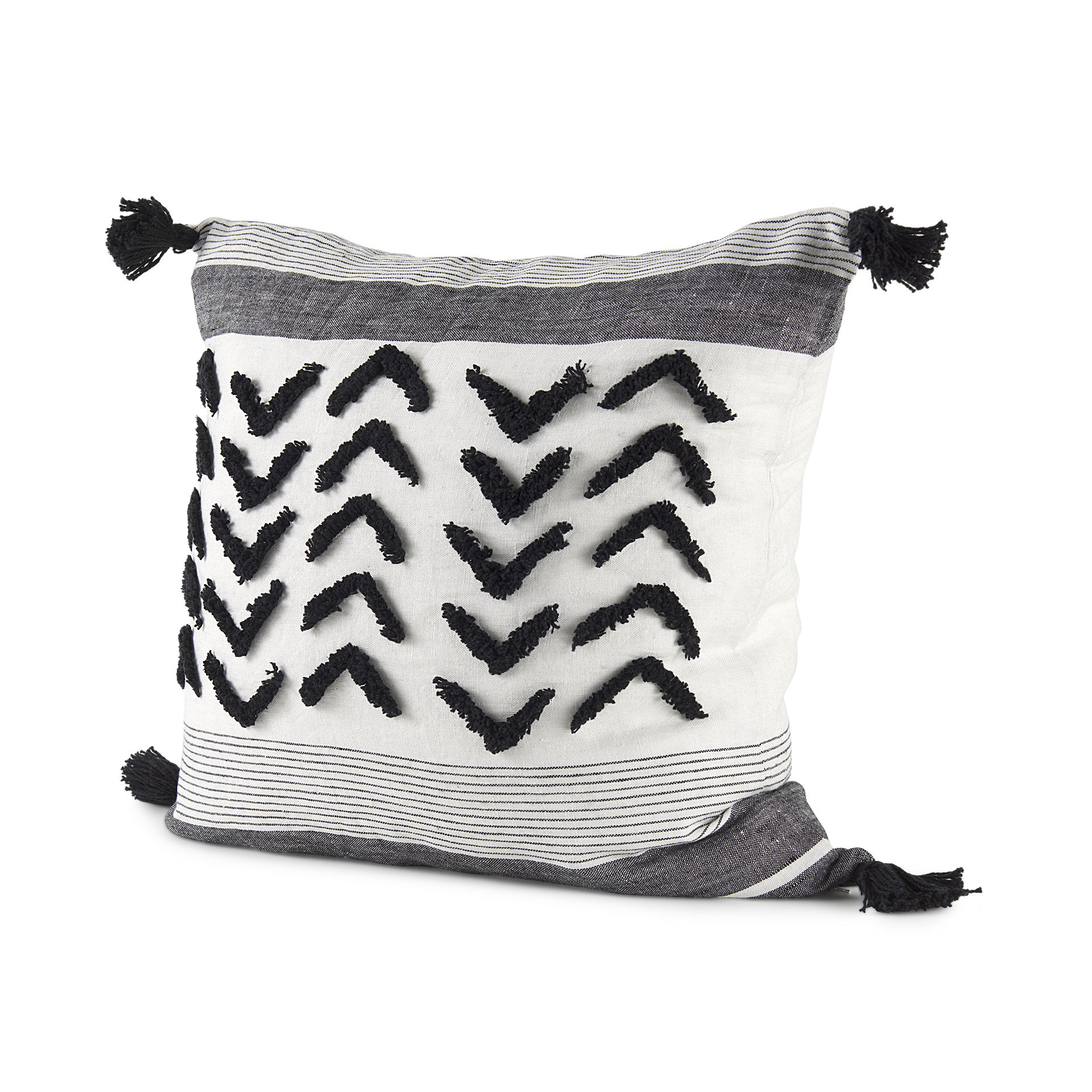 Kimia 20L x 20W White and Black Fabric Herringbone and Fringed Decorative Pillow Cover large image 