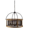 Penhill (25'x24') Black and Wooden Three Bulb Chandelier, by Mercana, 25" length x 25" width x 24" height thumbnail 1