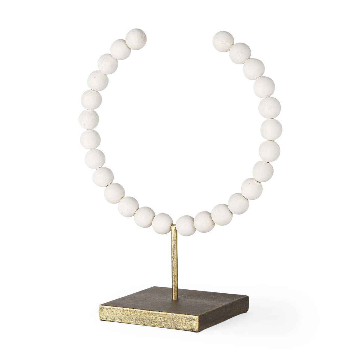 Pontchartrain II (Large) 11L x 6W White Beaded Broken Sphere Decorative Object with Gold Base, by Mercana, 11.42" length x 6.02" width x 15.55" height View 1