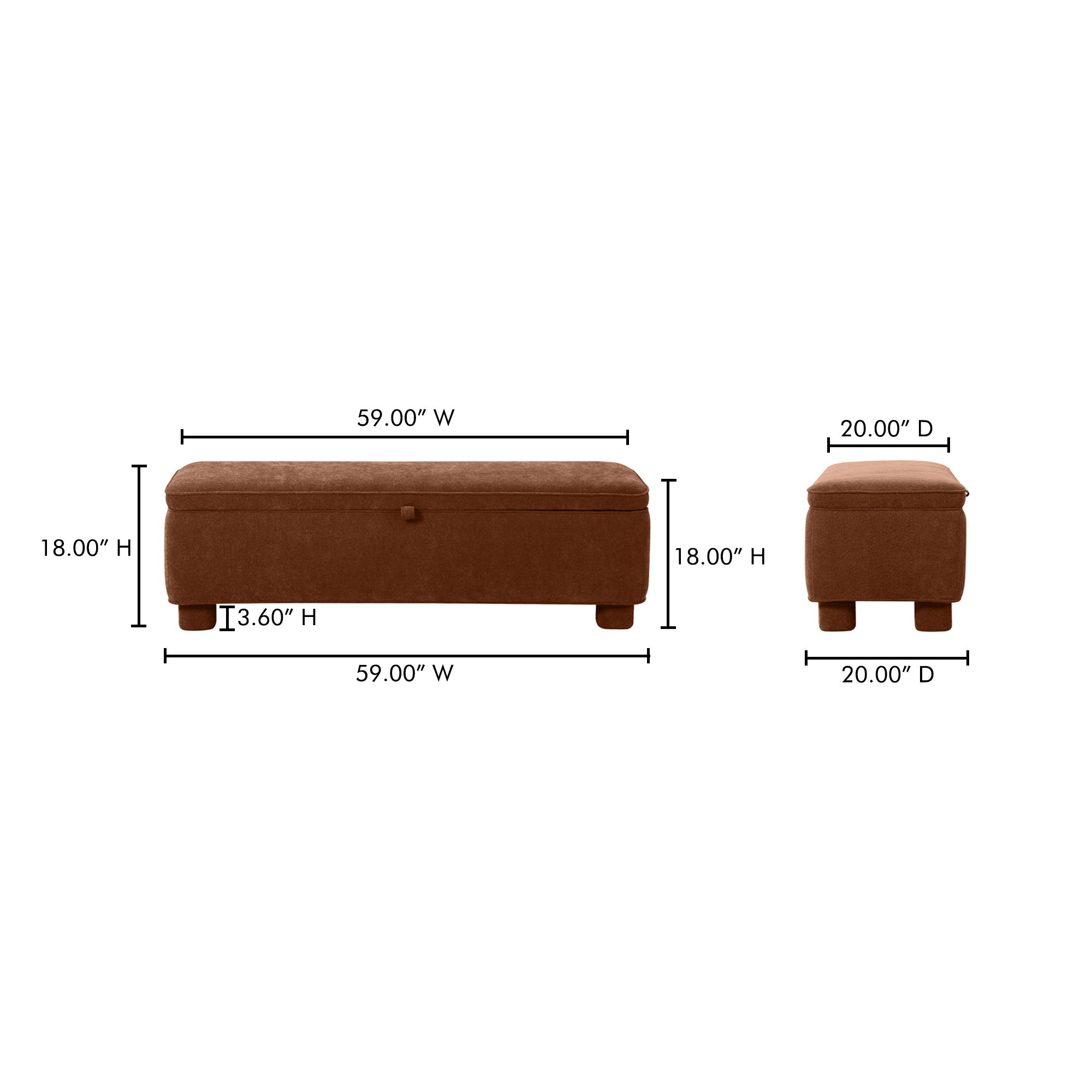 Ichigo Storage Bench Deep Orange, Benche by Moe's Home, 59" width x 18" height x 20" depth View 12