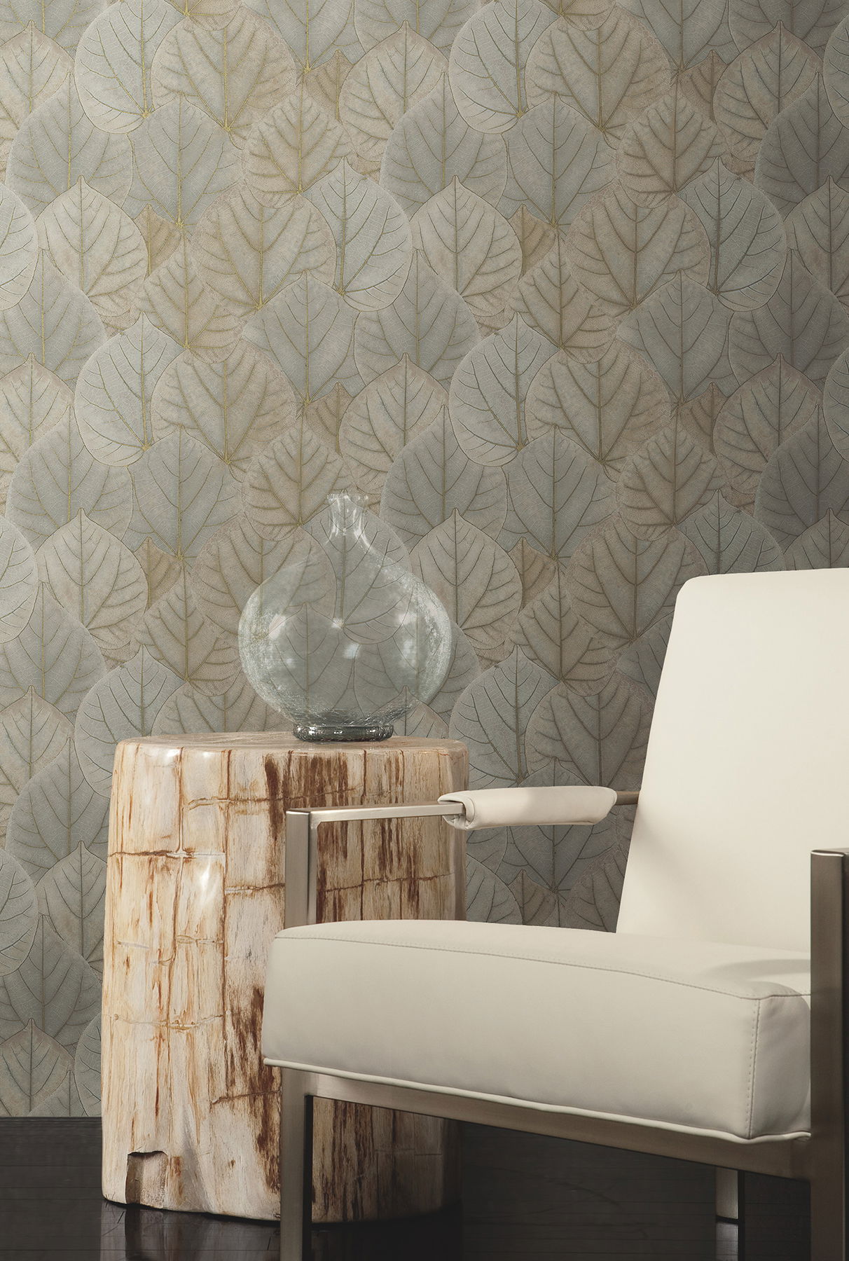 Leaf Concerto Warm Taupe Peel & Stick Wallpaper large image 