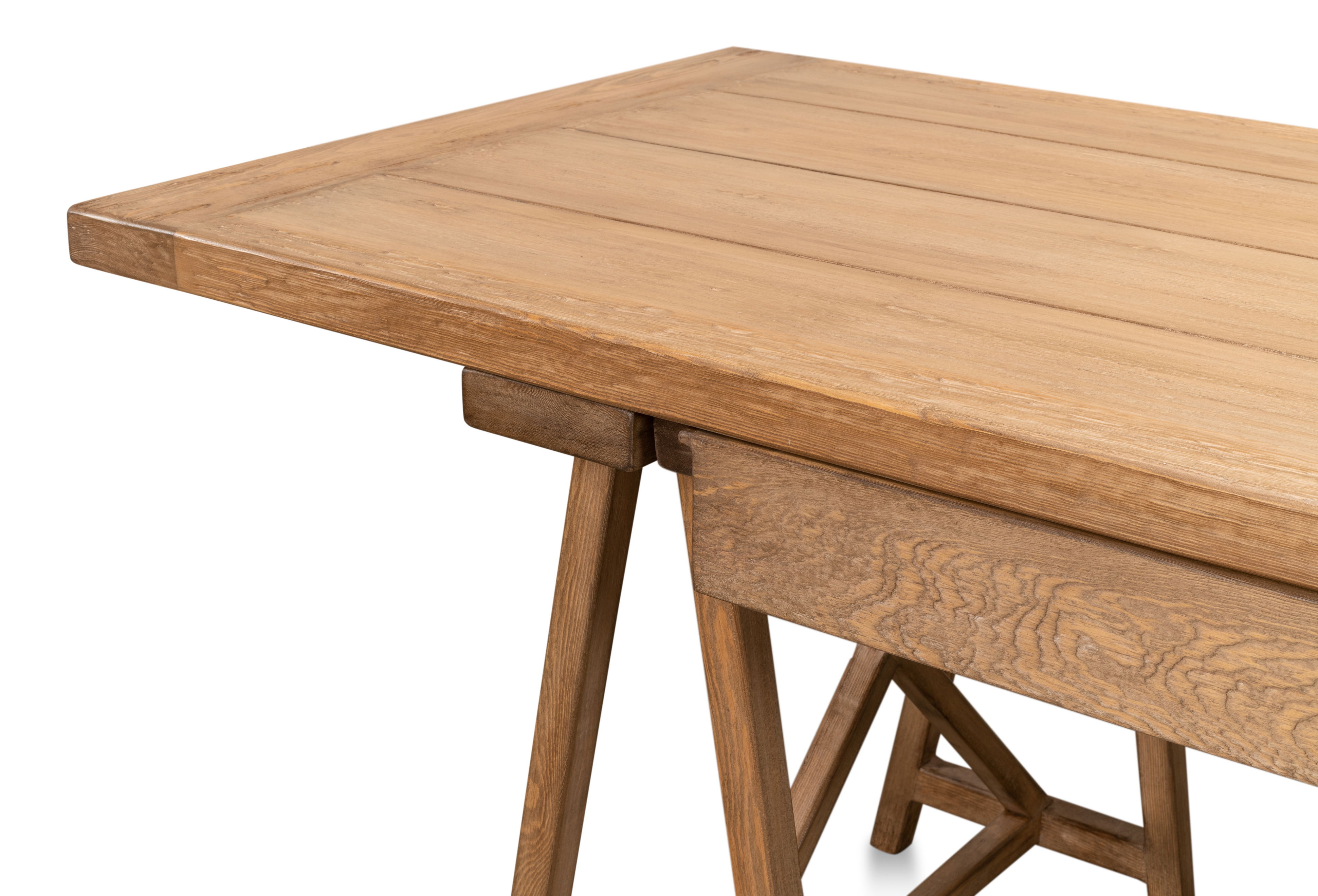 Sawhorse Desk, Natural Polished Old Pine, by Sarreid, 87" length x 33" width x 30" height View 12