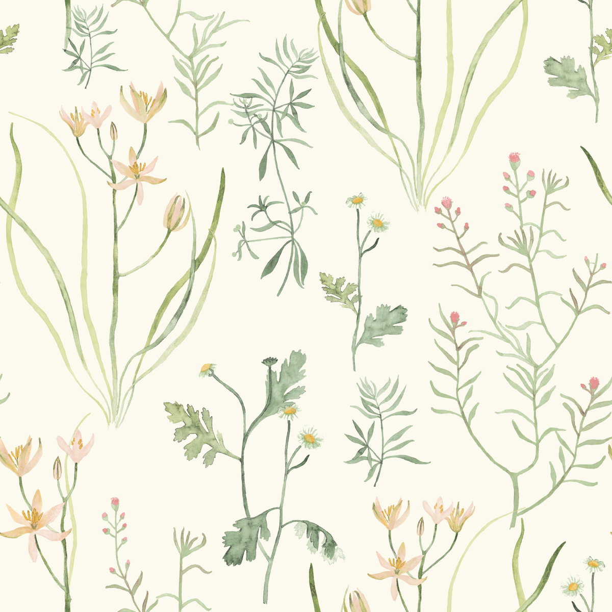 Alpine Botanical White Wallpaper, by York Wall, 33' length x 1'8.5" width x 0.02" depth