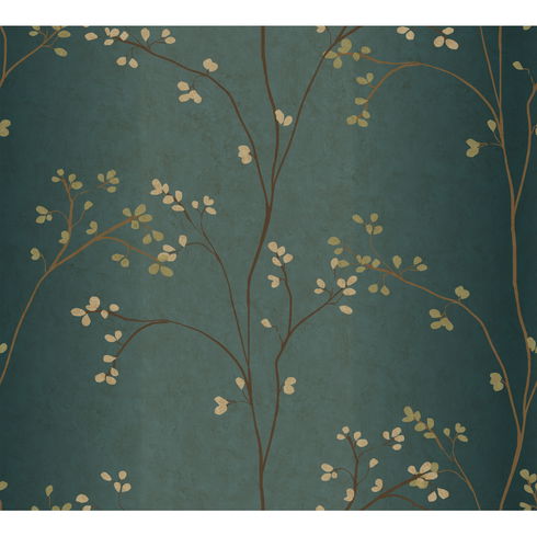 Vertical Blossoms Teal Metallic Wallpaper
