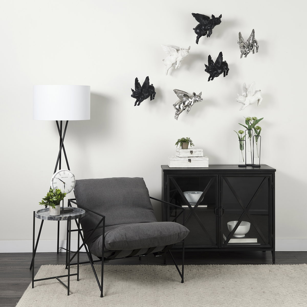 Poppy III 40L x 16W Black Metal With Glass Door Accent Cabinet, Cabinets & Chest by Mercana, 40.25" length x 16" width x 33" height View 2