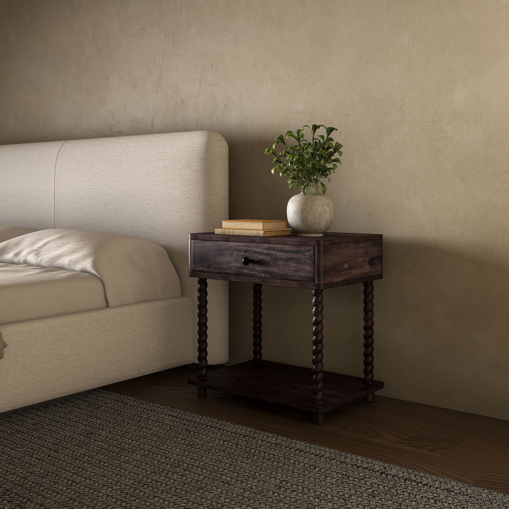 Tabitha Nightstand Dark Brown, by Moe's Home, 26" width x 26" height x 18" depth View 9