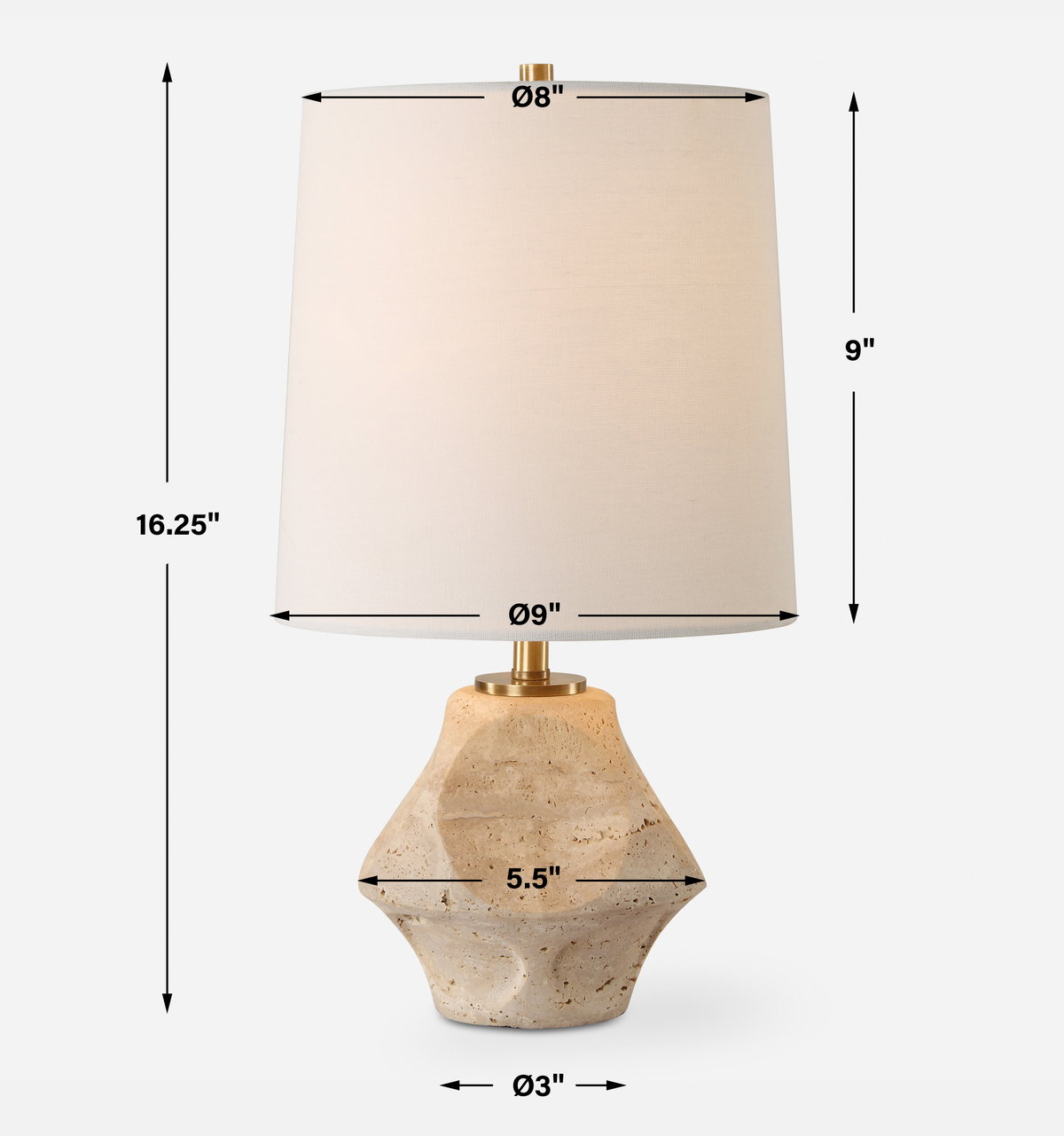 Indent Travertine Accent Lamp, by Uttermost, 9" width x 16.25" height x 9" depth View 3