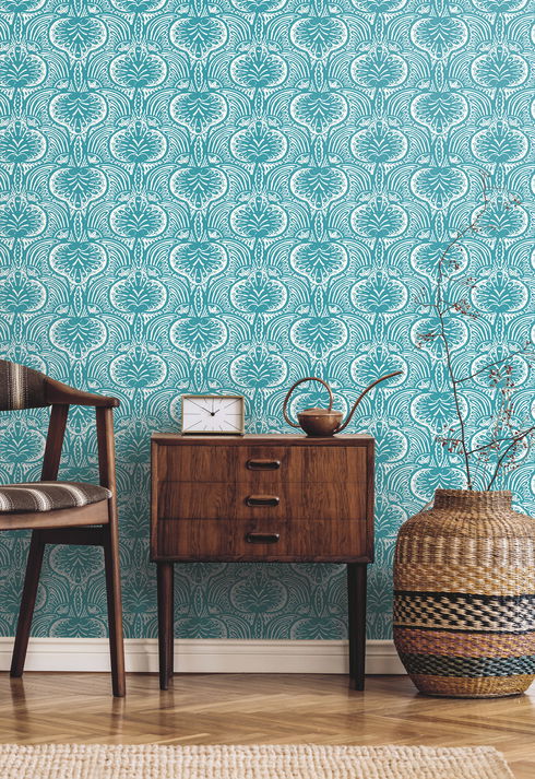Lotus Palm Aqua Wallpaper