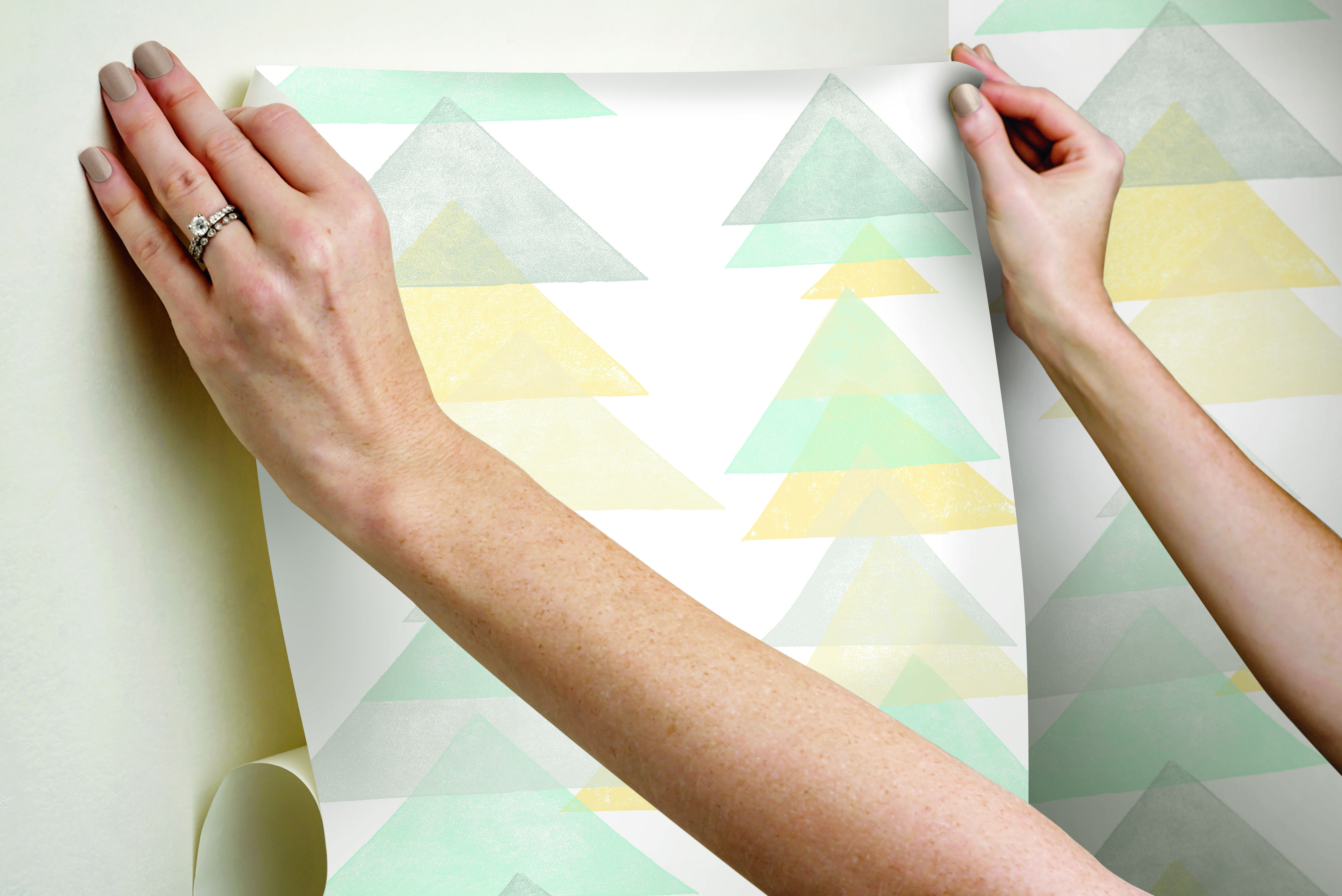 Triangles Aqua & Yellow Peel & Stick Wallpaper large image 