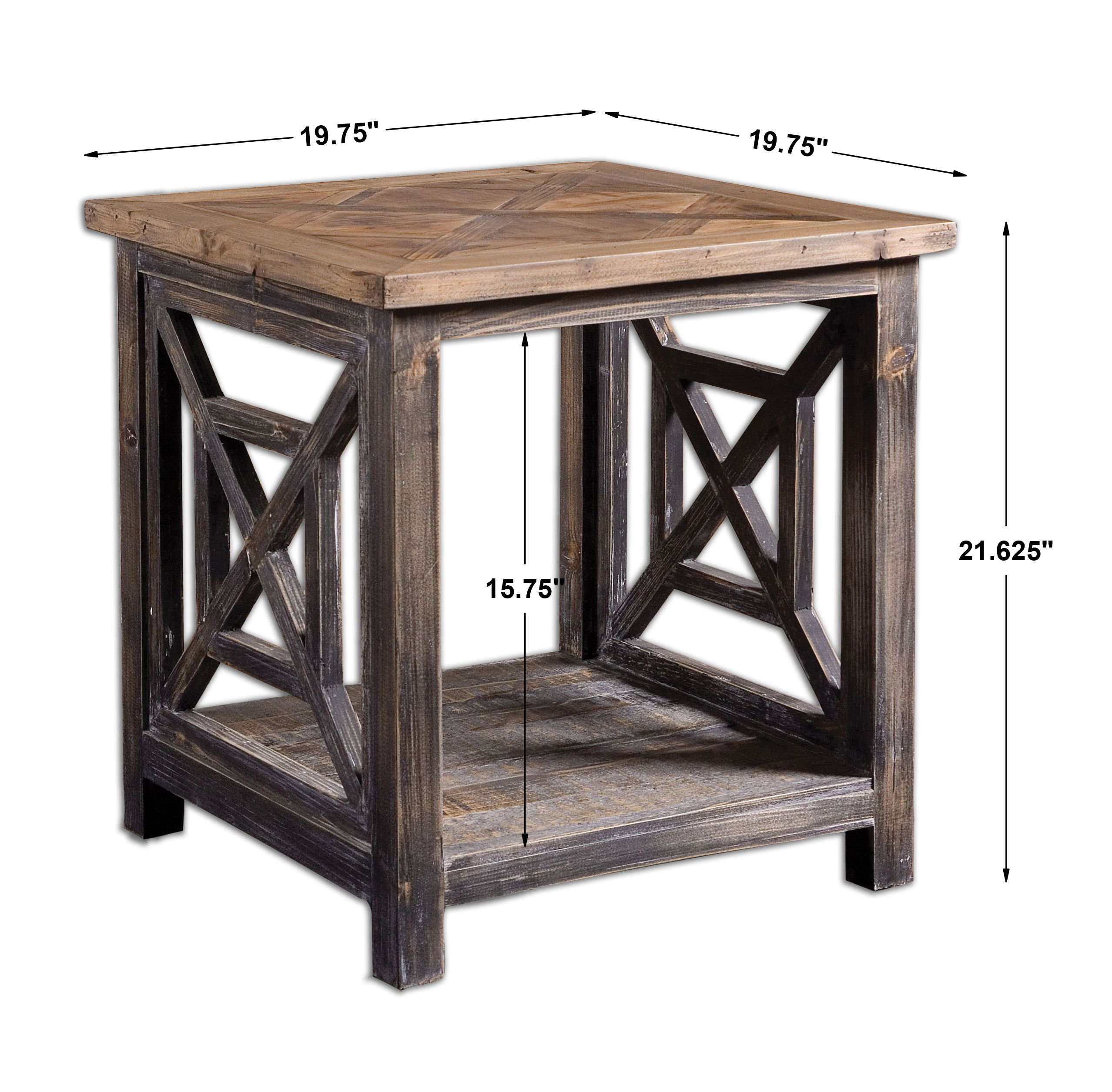 Spiro Reclaimed Wood End Table, Furniture by Uttermost, 19.75" width x 21.62" height x 19.75" depth View 3