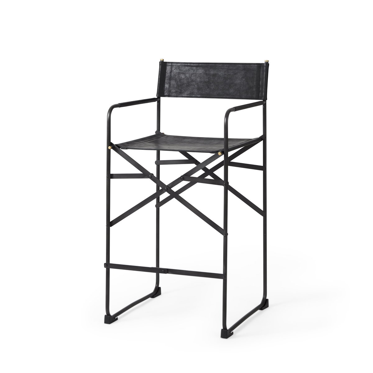 Direttore Backless 40.2in Seat Bar Stool | Black Leather with Black Iron, Counter & Bar Stool by Mercana, 19.3" length x 20" width x 40.2" height View 1