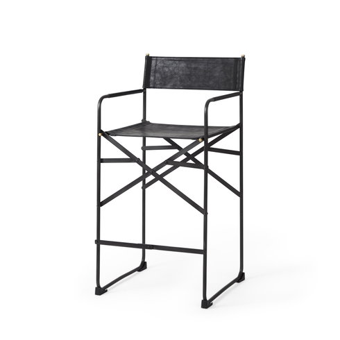 Direttore Backless 40.2in Seat Bar Stool | Black Leather with Black Iron