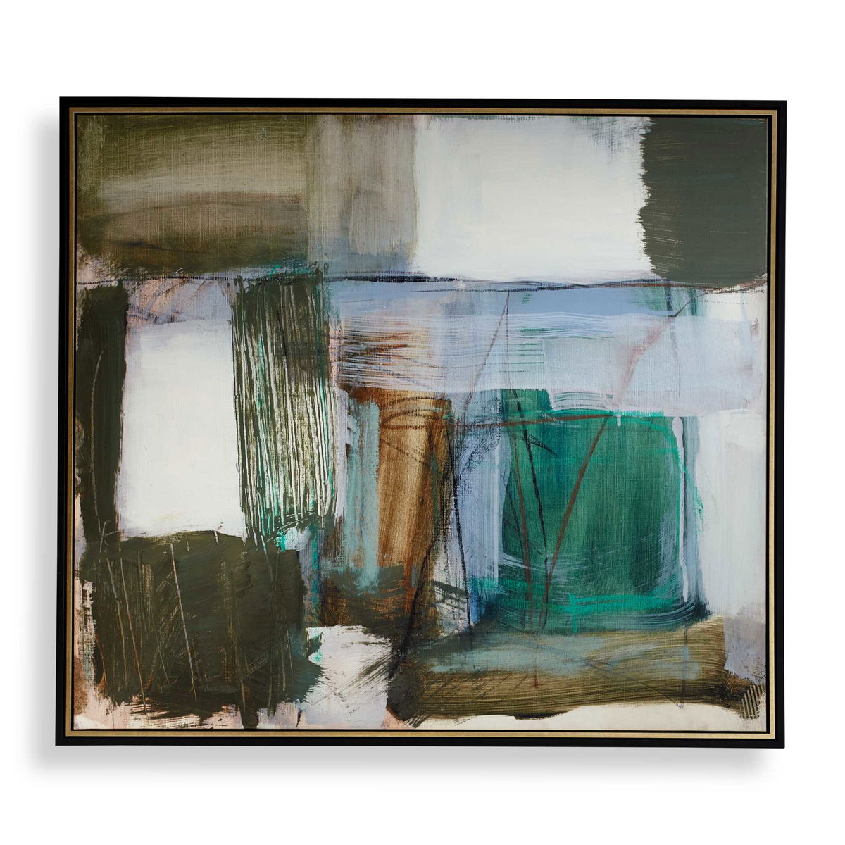 Green Fields Framed Abstract Canvas, Art by Uttermost, 54.7" width x 48.7" height x 2" depth View 1