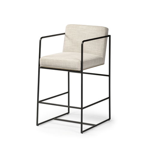 Stamford 36" Total Height Light Beige Upholstered Seat with Wood Back, Metal Frame Counter Stool